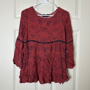 Fab'rik Orange Quarter Sleeve Print Blouse Women Size S